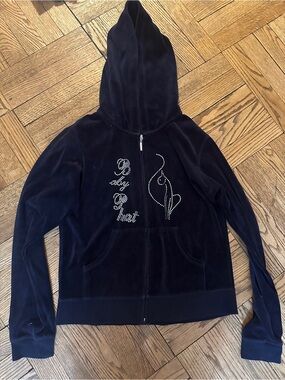 Baby Phat Velour Zip Up Hoodie Women’s Size Large Navy Logo Rhinestones